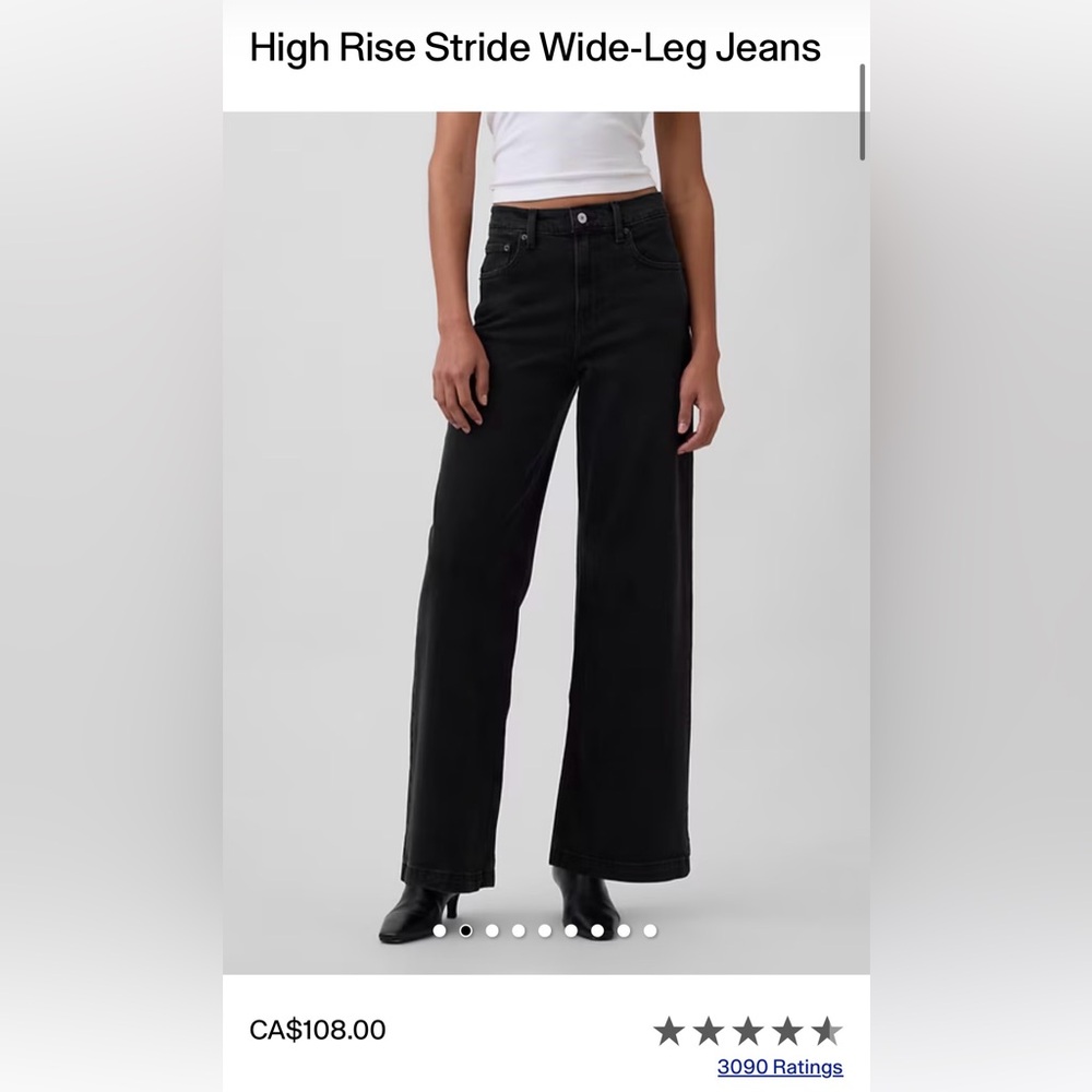 GAP Black Stride Wide Leg Jeans, size 26 petite